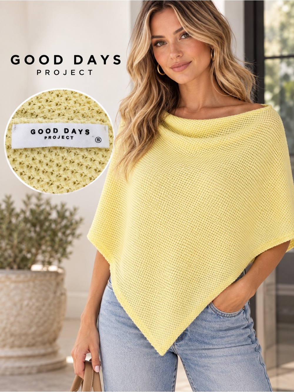 Good Days Project Yellow Knit Poncho Sweater Size S
